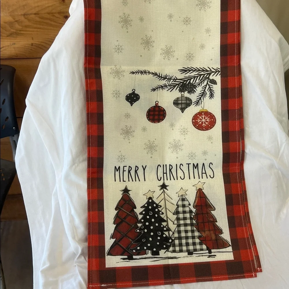 Festive Christmas Table Runner with Red and Black Plaid